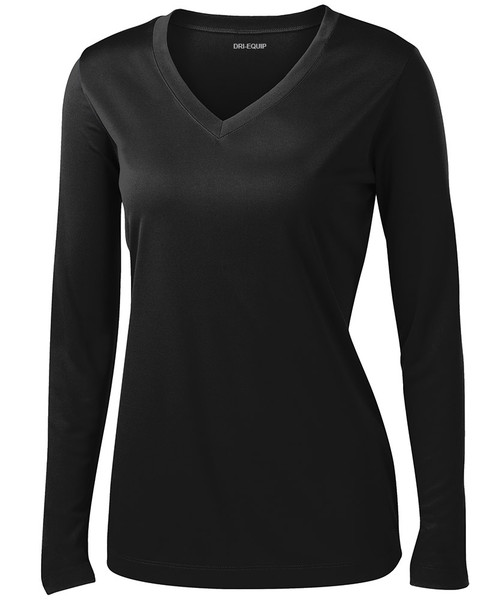 Black Ladies LoSleeve V-Neck Moisture Wicking Athletic T-Shirt