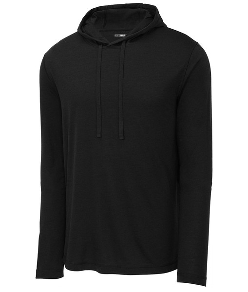 Tri-Blend Wicking Long Sleeve Hoodie in classic black – perfect for versatile, comfortable style.