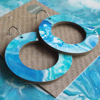 Reversible Circle Recycled Paper Earrings - Green / Blue