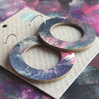 Reversible Circle Recycled Paper Earrings - Multicolour / Dark Purple