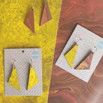 Reversible Triangle Recycled Paper Earrings - Brown / Mustard