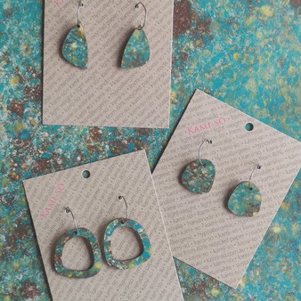 Mini Recycled Paper Earrings - Green, Brown & Gold Speckle