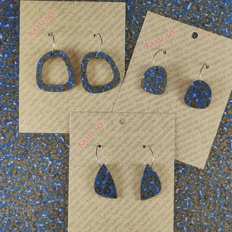 Mini Recycled Paper Earrings - Blue & Gold Fleck