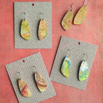 Oval Recycled Paper Earrings - Green, Orange, Brown & More