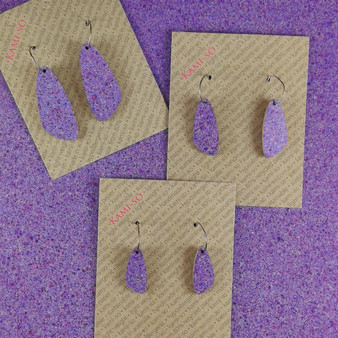Oval Recycled Paper Earrings - Purple Speckle