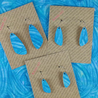 Oval Recycled Paper Earrings - Blue Swipe