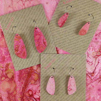 Oval Recycled Paper Earrings - Pink & Red