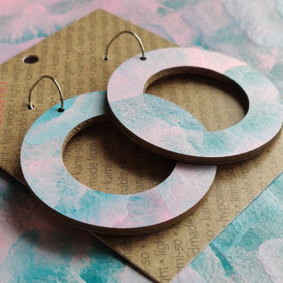 Reversible Circle Recycled Paper Earrings - Purple & Peach / Pink & Teal