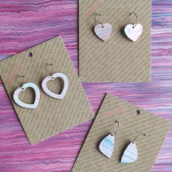 Mini Recycled Paper Earrings - Pink, Blue & White Stripe