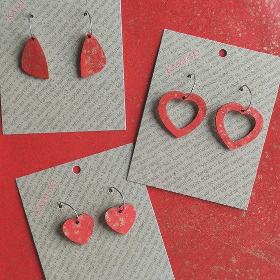 Mini Recycled Paper Earrings - Red & Gold