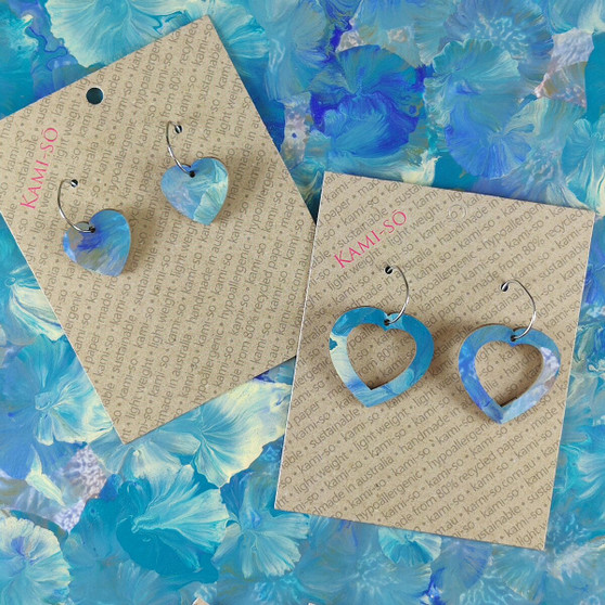 Mini Recycled Paper Earrings - Blue Grey & White
