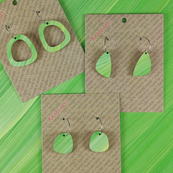 Mini Recycled Paper Earrings - Light Green Stripe