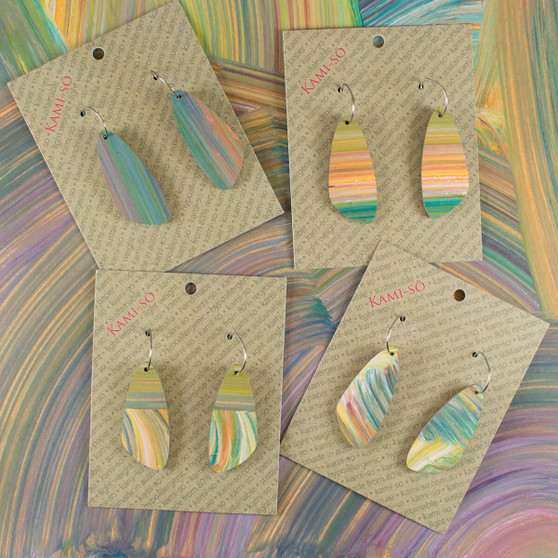Oval Recycled Paper Earrings - Multicolour Thin Swipe