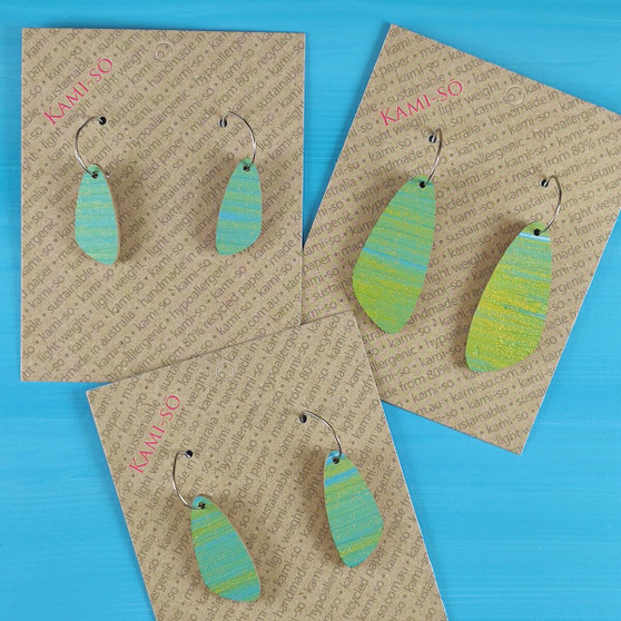 Oval Recycled Paper Earrings - Blue & Gold