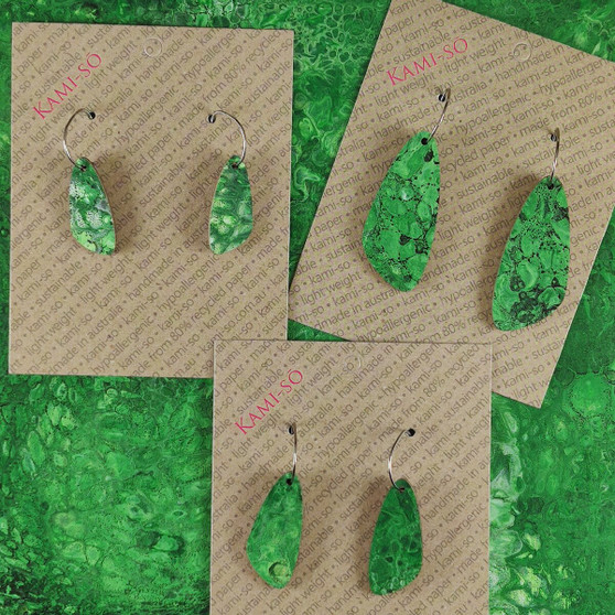 Oval Recycled Paper Earrings - Emerald Green