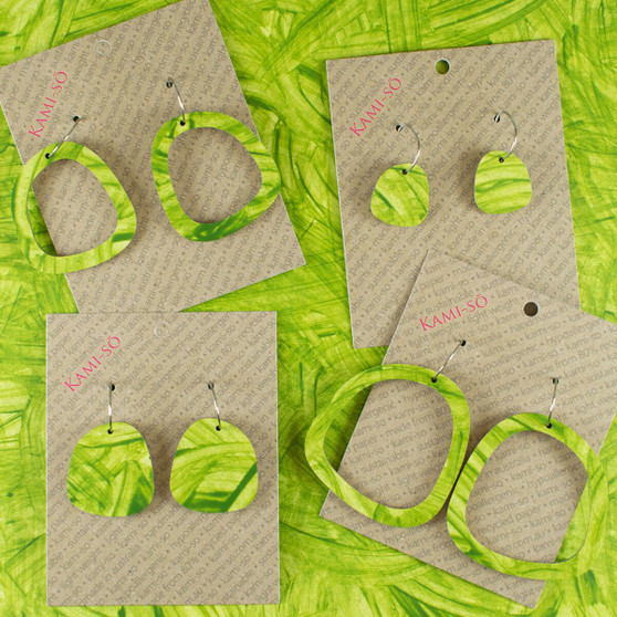 Square Recycled Paper Earrings - Bamboo Green Thick Swipe
