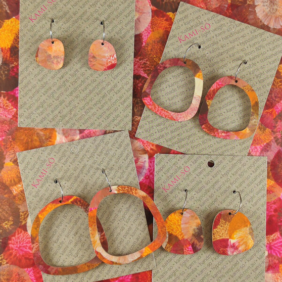 Square Recycled Paper Earrings - Autumn Colours