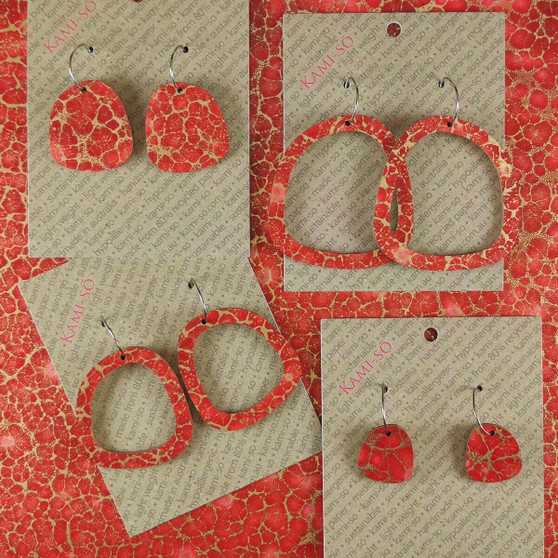 Square Recycled Paper Earrings - Red & Gold Crackle