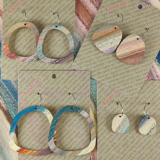 Square Recycled Paper Earrings - Multicolour Swipe