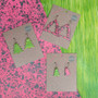 Reversible Christmas Tree Recycled Paper Earrings - Green / Pink