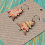 Reversible Christmas Tree Recycled Paper Earrings - Blue & Gold Stripes / Brown & Red Speckle
