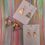 Reversible Christmas Tree Recycled Paper Earrings - Gold & Red / Multicolour Stripes