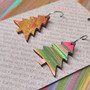 Reversible Christmas Tree Recycled Paper Earrings - Gold & Red / Multicolour Stripes