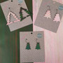 Reversible Christmas Tree Recycled Paper Earrings - Green Stripes / Pink Pattern