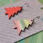 Reversible Christmas Tree Recycled Paper Earrings - Red & Gold / Pastel Stripes