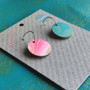 Reversible Circle Recycled Paper Earrings - Teal / Pink Multicolour