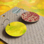 Reversible Circle Recycled Paper Earrings - Citrus / Burgundy & Gold