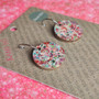 Reversible Circle Recycled Paper Earrings - Pink & White / Speckle