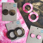 Reversible Circle Recycled Paper Earrings - Black & Gold / Pink