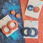 Reversible Circle Recycled Paper Earrings - Orange & Gold / Navy