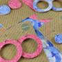 Reversible Circle Recycled Paper Earrings - Rose Speckle / Blue & White