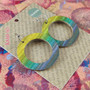 Reversible Circle Recycled Paper Earrings - Plum, Grey & Blue / Multicolour Stripes