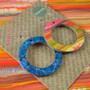 Reversible Circle Recycled Paper Earrings - Orange Multicolour Stripes / Blue Crackle