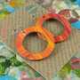 Reversible Circle Recycled Paper Earrings - Orange Swipe / Blue, Green, Plum & Gold