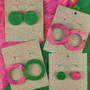 Reversible Circle Recycled Paper Earrings - Magenta Brush Strokes / Green Brush Strokes