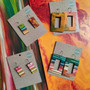 Reversible Rectangle Recycled Paper Earrings - Multicolour Stripes / Orange