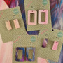 Reversible Rectangle Recycled Paper Earrings - Soft Pink Stripe / Deep Indigo Multicolour