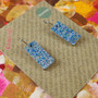 Reversible Rectangle Recycled Paper Earrings - Blue Silver Speckle / Pink & Earthy Multicolour