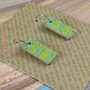 Reversible Rectangle Recycled Paper Earrings - Muted Slate Crackle / Blue Green Speckle