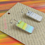 Reversible Rectangle Recycled Paper Earrings - Multicolour Stripe / Grey & Gold