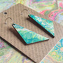 Reversible Triangle Recycled Paper Earrings - Green / Coral