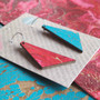 Reversible Triangle Recycled Paper Earrings - Turquoise & Gold / Dark Red