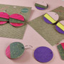 Reverse-A-Tile Fan Circle Recycled Paper Earrings - Pink & Dark Speckle / Blush, Yellow & Purple