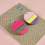 Reverse-A-Tile Fan Circle Recycled Paper Earrings - Pink & Dark Speckle / Blush, Yellow & Purple