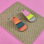 Reverse-A-Tile Fan Triangle Recycled Paper Earrings - Orange & Blue / Pink, Lime & Light Grey