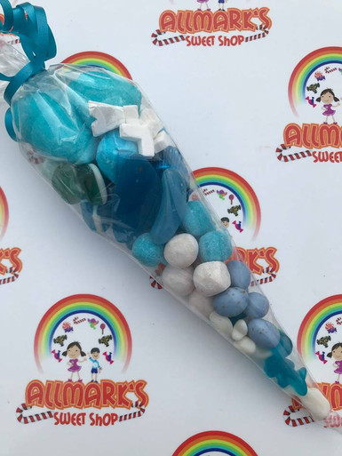 blue and white sweets for baby shower